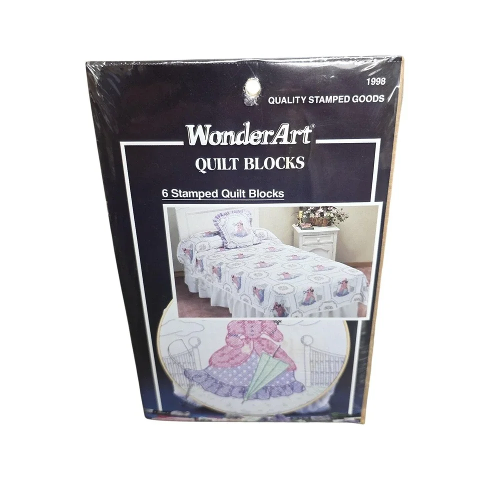 Vintage WonderArt Young Scarlet Quilt Blocks Kit 6 Stamped 16x16 Patchwork